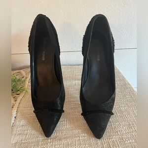 Donald Pliner Black Fringe Pointed Toe Kitten Heels Size 7.5